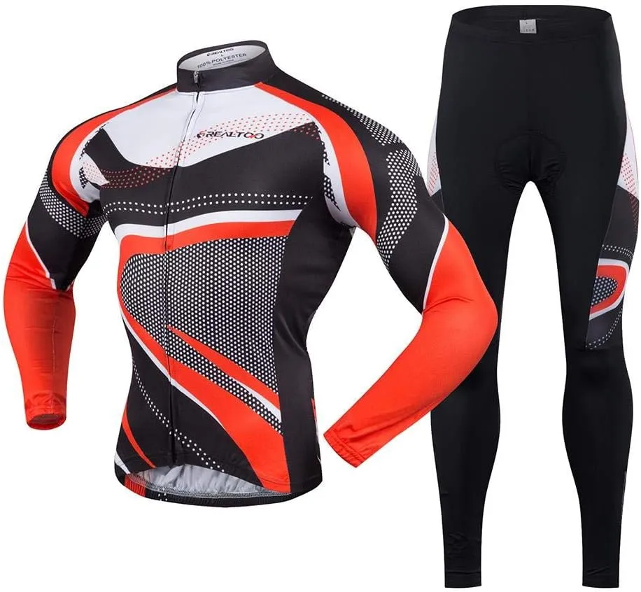 Men's Cycling Jersey Set Long Sleeve Full Zipper Quick-Dry Bike Shirt 3D Padded Cycling Tights Pants