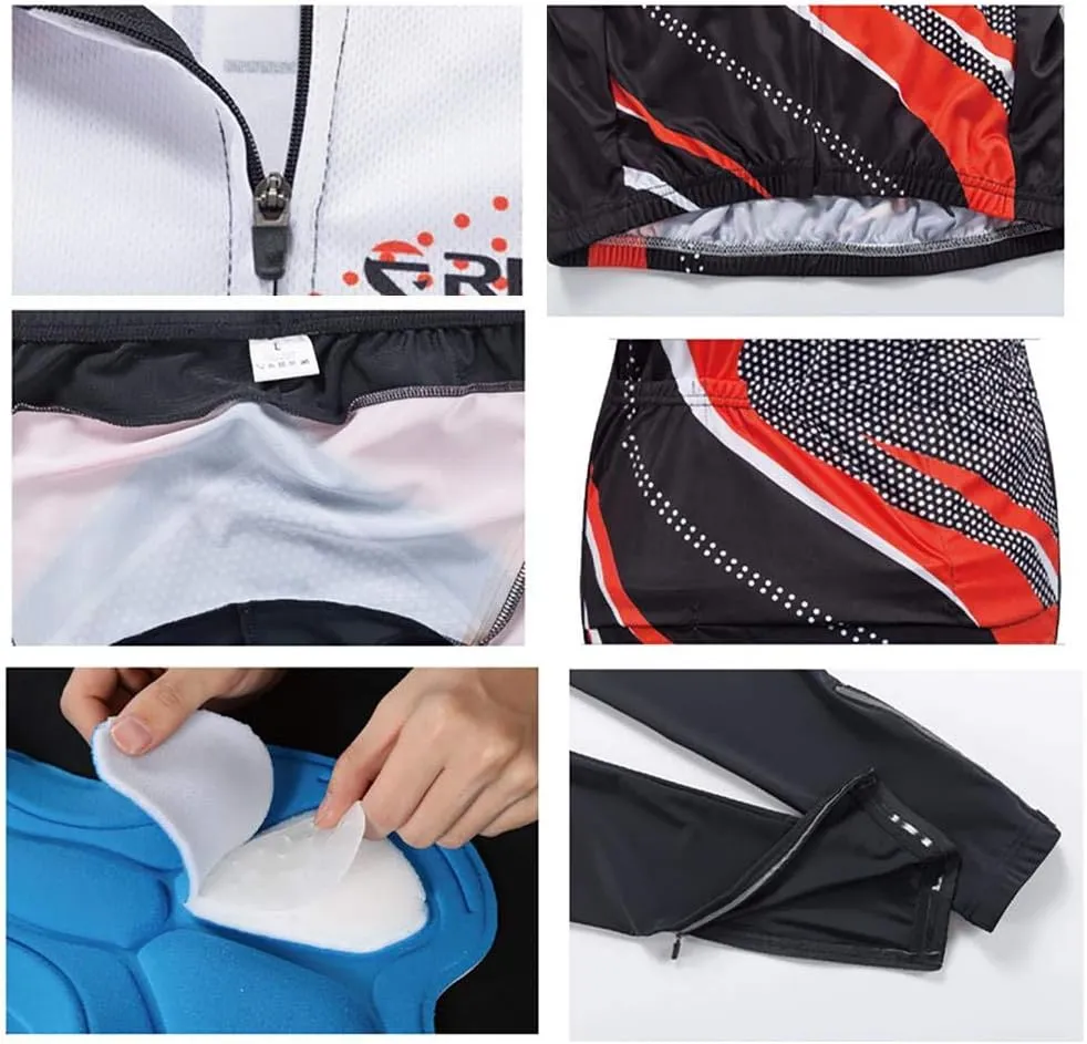 Men's Cycling Jersey Set Long Sleeve Full Zipper Quick-Dry Bike Shirt 3D Padded Cycling Tights Pants