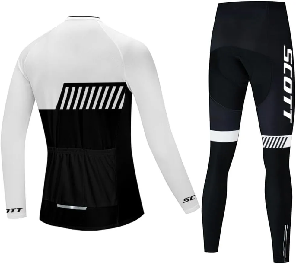 Men's Cycling Jersey Set Long Sleeve Road Bike Shirts Bicycle Clothing Cycling Pants with 20D Gel Padded