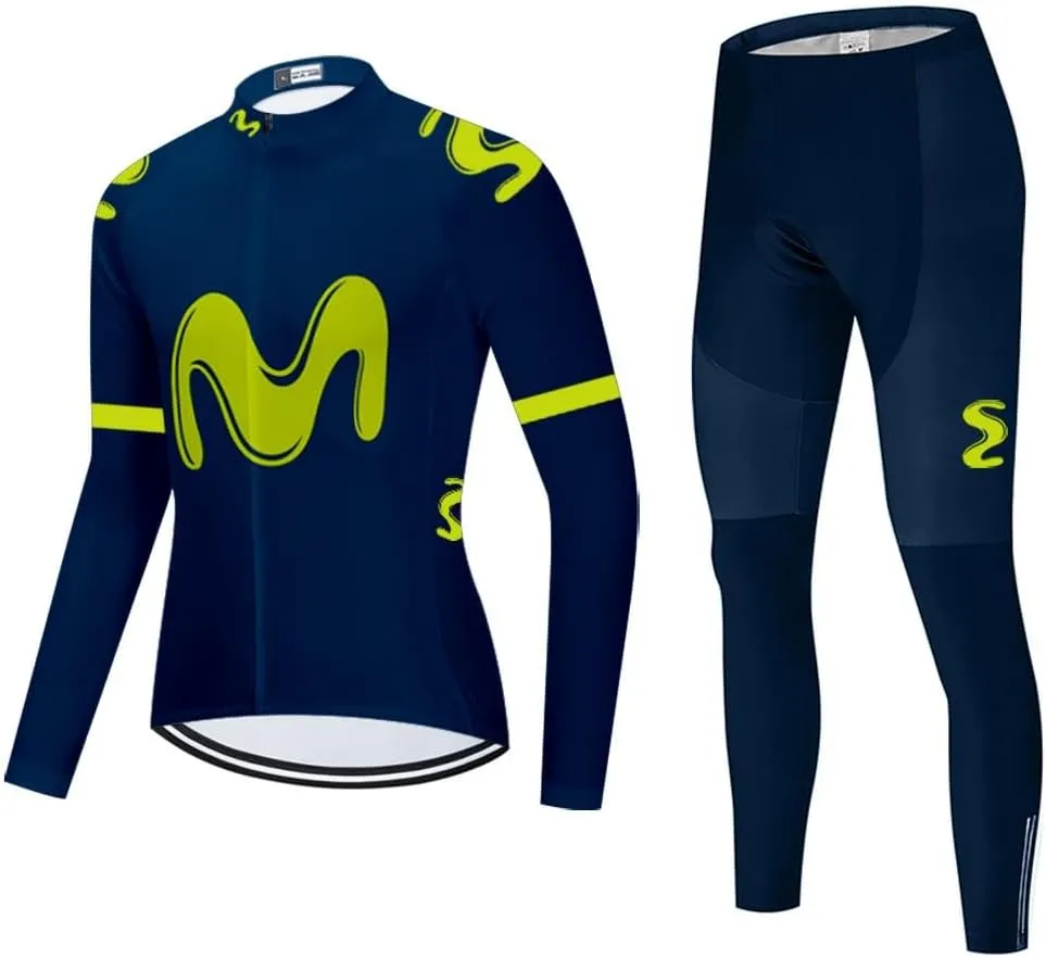 Men's Cycling Jersey Set Long Sleeve Road Bike Shirts Bicycle Clothing Cycling Pants with 20D Gel Padded