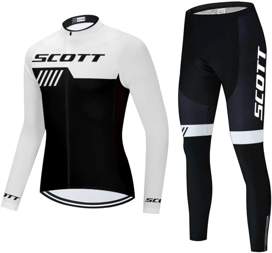 Men's Cycling Jersey Set Long Sleeve Road Bike Shirts Bicycle Clothing Cycling Pants with 20D Gel Padded