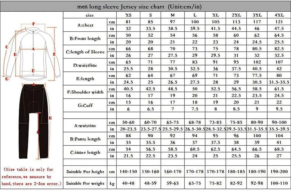 Men's Cycling Jersey Set Long Sleeve Road Bike Shirts Bicycle Clothing Cycling Pants with 20D Gel Padded
