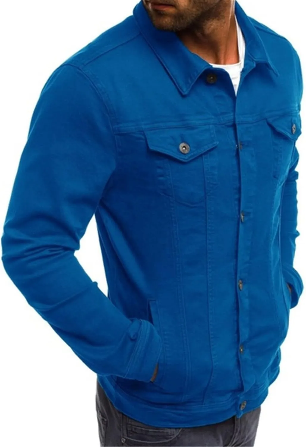 Mens Denim Jacket Cozy Classic Overshirt Long Sleeve Slim Fit Button Up Denim Top Shirt Jacket Trucker Jacket with Pockets