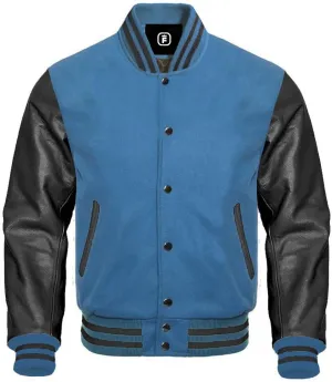 men's fashion lettermen baseball varsity jacket casual slim fit bomber jackets genuine leather seleeve wool body