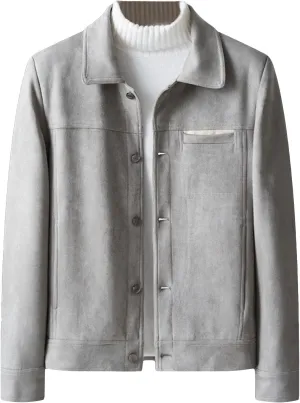Men's Faux Suede Leather Jacket Casual Comfortable Suede Jacket Male Button Lapel Soft Lightweight Suede Jacket