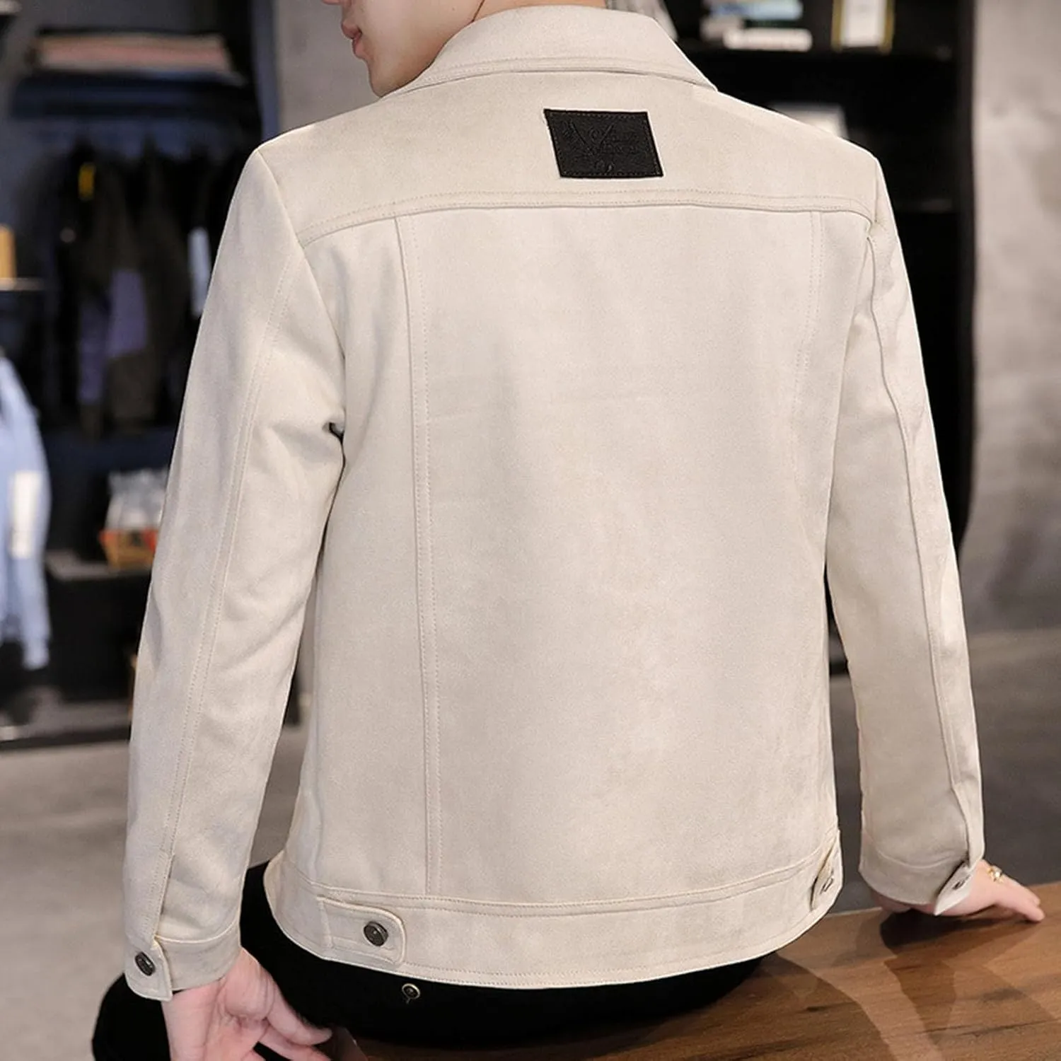 Men's Faux Suede Leather Jacket Casual Comfortable Suede Jacket Male Button Lapel Soft Lightweight Suede Jacket