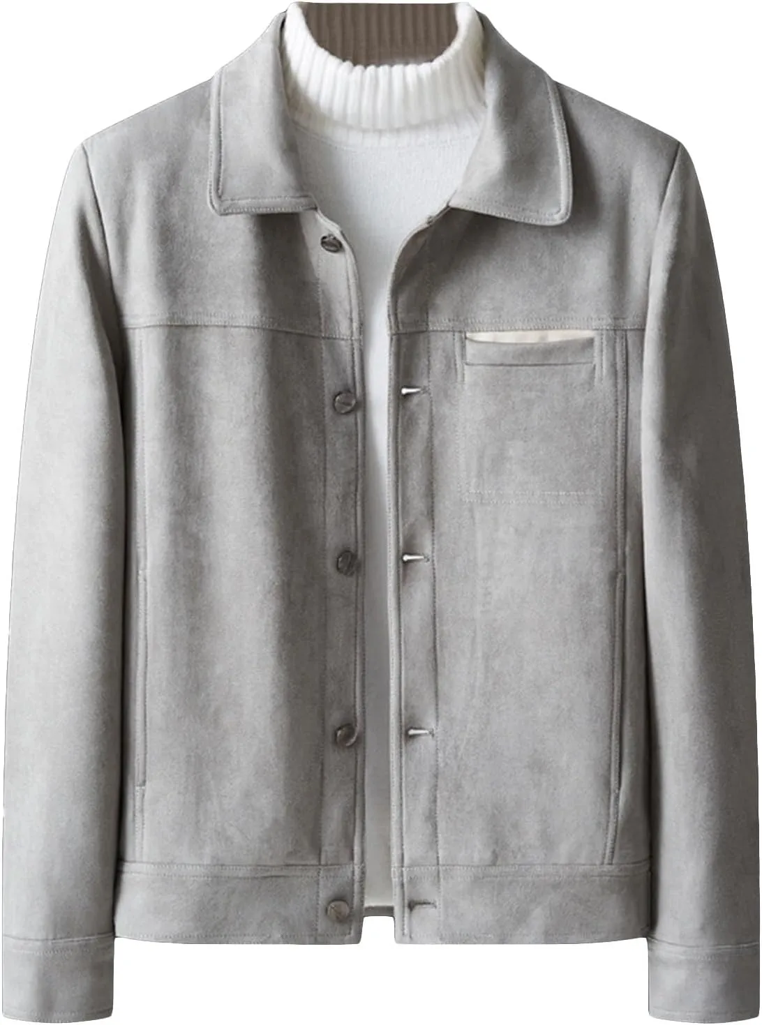 Men's Faux Suede Leather Jacket Casual Comfortable Suede Jacket Male Button Lapel Soft Lightweight Suede Jacket