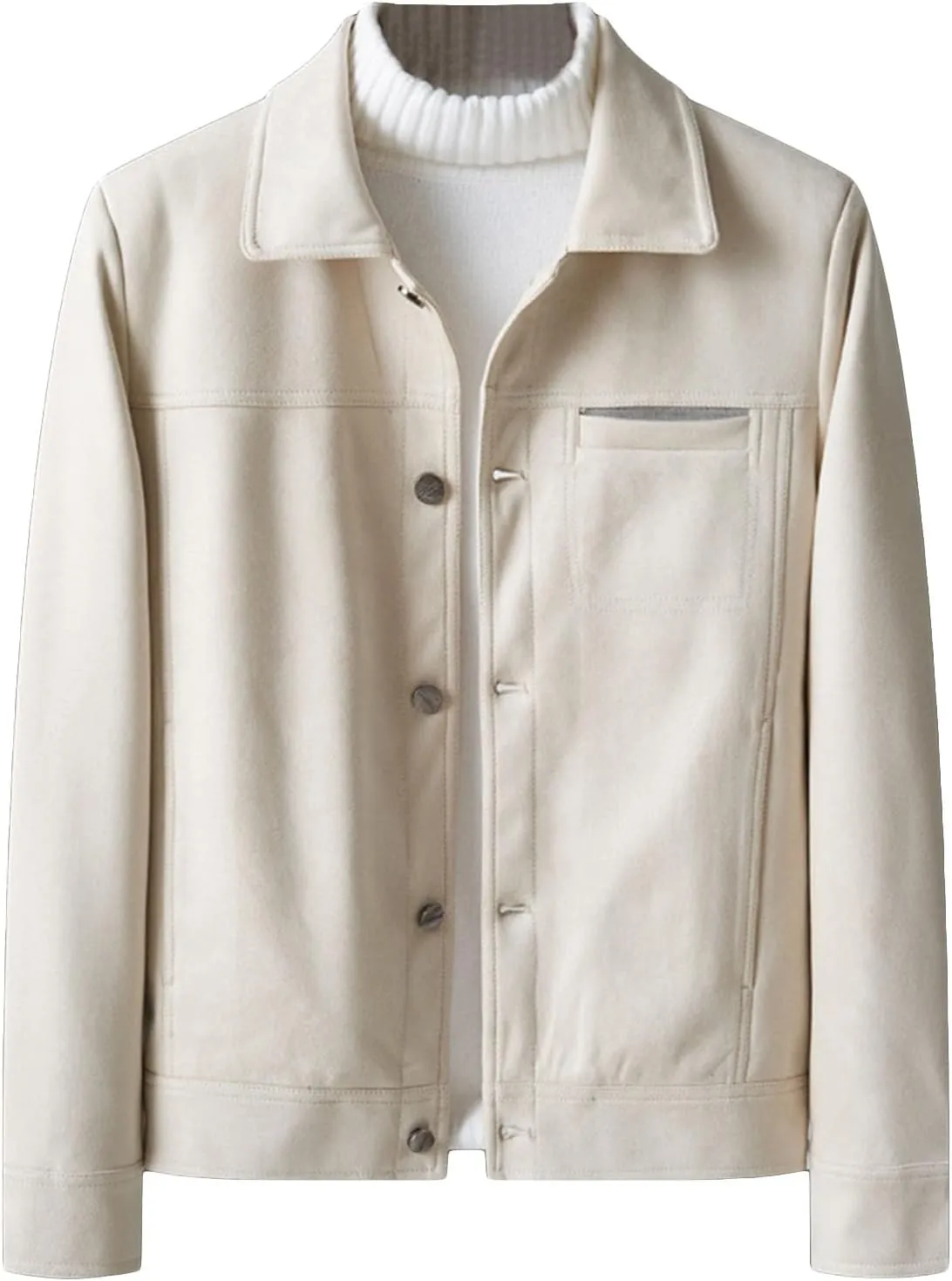 Men's Faux Suede Leather Jacket Casual Comfortable Suede Jacket Male Button Lapel Soft Lightweight Suede Jacket