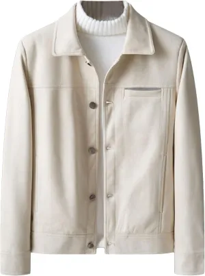 Men's Faux Suede Leather Jacket Casual Comfortable Suede Jacket Male Button Lapel Soft Lightweight Suede Jacket