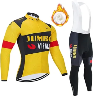Men's Fleece Cycling Jersey Bicycle Long Sleeve Warm Set Winter Cycling Clothing Backpacking Long Pants