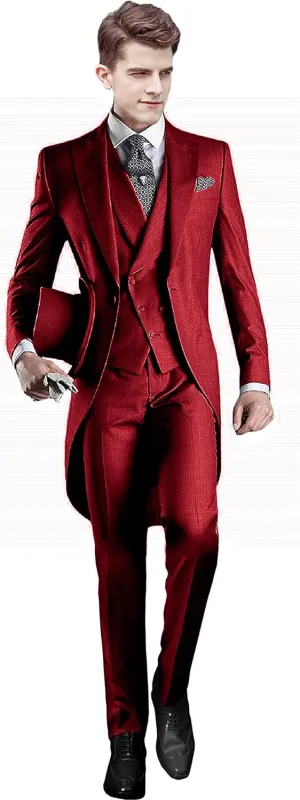 Mens Handsome 3 Pieces Tailcoat Suit Set Business Suit for Men Formal Wedding Attire Classic Outfit 2024 EXZ001