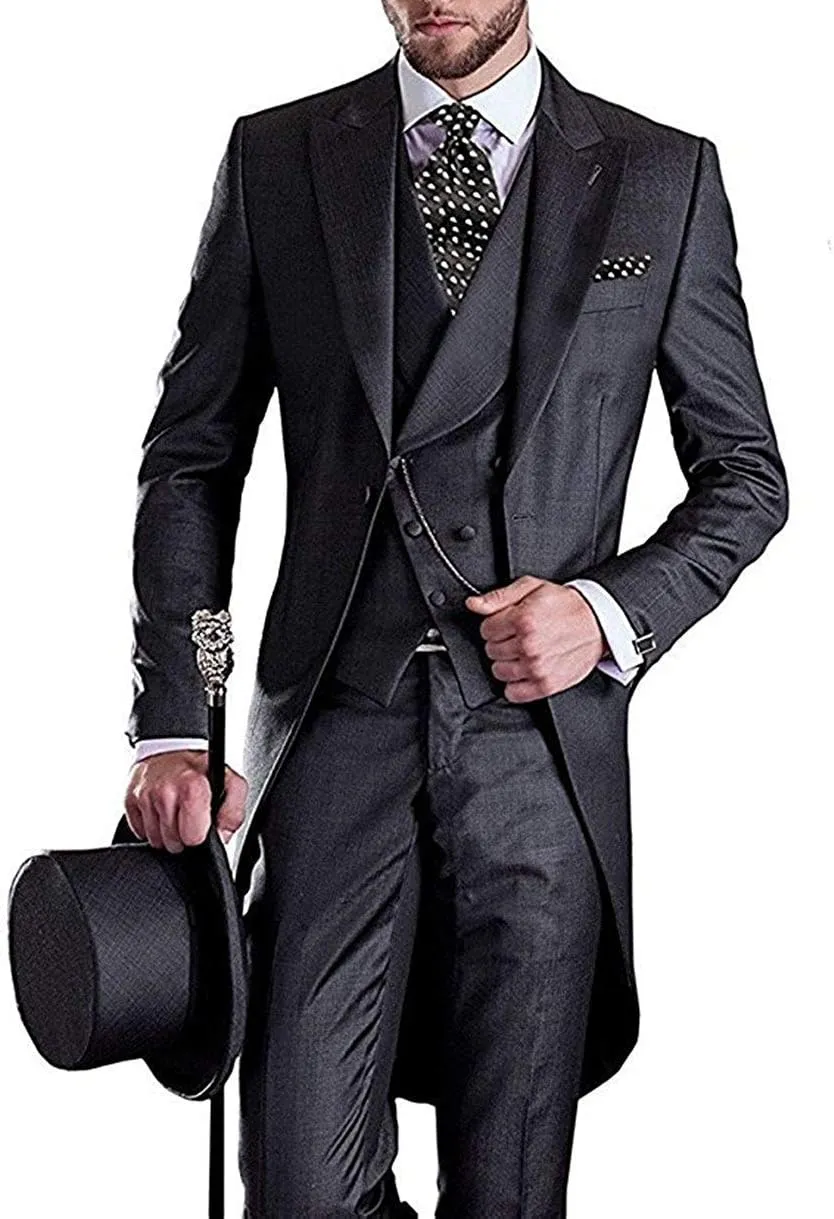 Mens Handsome 3 Pieces Tailcoat Suit Set Business Suit for Men Formal Wedding Attire Classic Outfit 2024 EXZ001