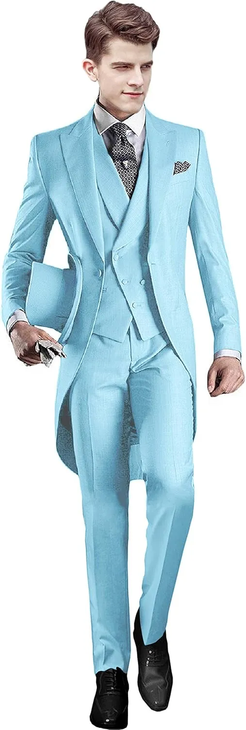 Mens Handsome 3 Pieces Tailcoat Suit Set Business Suit for Men Formal Wedding Attire Classic Outfit 2024 EXZ001