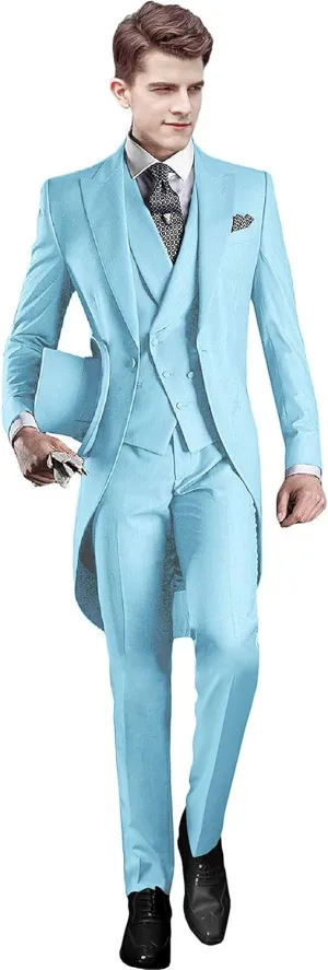 Mens Handsome 3 Pieces Tailcoat Suit Set Business Suit for Men Formal Wedding Attire Classic Outfit 2024 EXZ001