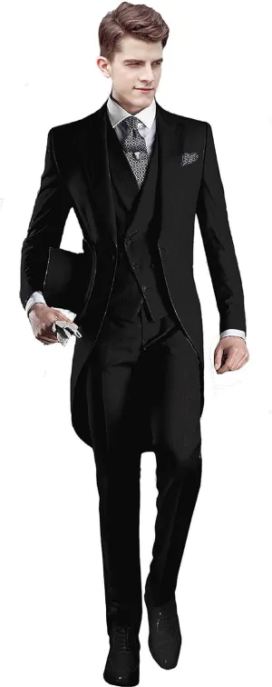 Mens Handsome 3 Pieces Tailcoat Suit Set Business Suit for Men Formal Wedding Attire Classic Outfit 2024 EXZ001