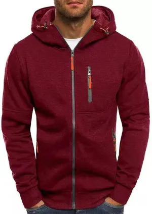 Mens Hoodies,Men's Slim Fit Long Sleeve Lightweight Zip-up Solid Hoodie with Kanga Pocket Hooded Sweatshirts Sweaters