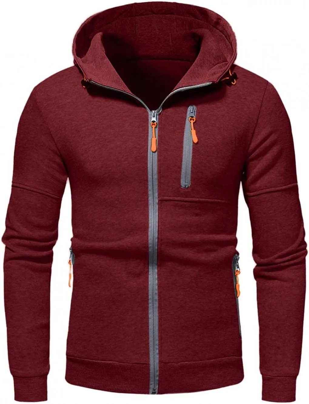 Mens Hoodies,Men's Slim Fit Long Sleeve Lightweight Zip-up Solid Hoodie with Kanga Pocket Hooded Sweatshirts Sweaters