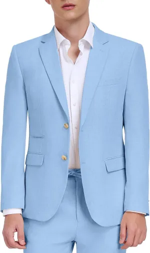 Mens Linen Suit Big and Tall Blue Suits Men Casual Classic Fit 2 Piece Set Blazer Jackets and Drawstring Pants Size 4XL