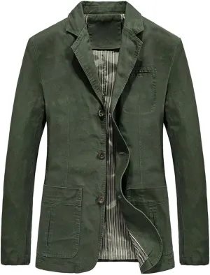 Men's Long Sleeve Blazer Jacket Snow Top Vintage Fall Casual Button Classic Notch Collar Fashion Cotton Suit Coat