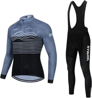 Men's Long Sleeve Cycling Jerseys Bicycle Long Sleeve Set Cycling Shirt with 4D Padded Bib Pants