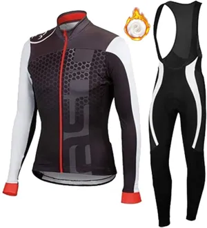 Men's Long Sleeve Warm Cycling Jersey Bicycle Fleece Suit Winter Bicycle Cycling Clothing with Gel Pads Long Pants