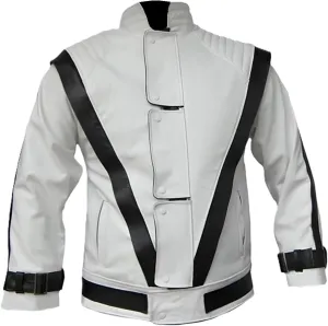 Mens MJ Thriller White Faux Leather Jacket Thrilled Concert Cosplay Halloween Costume