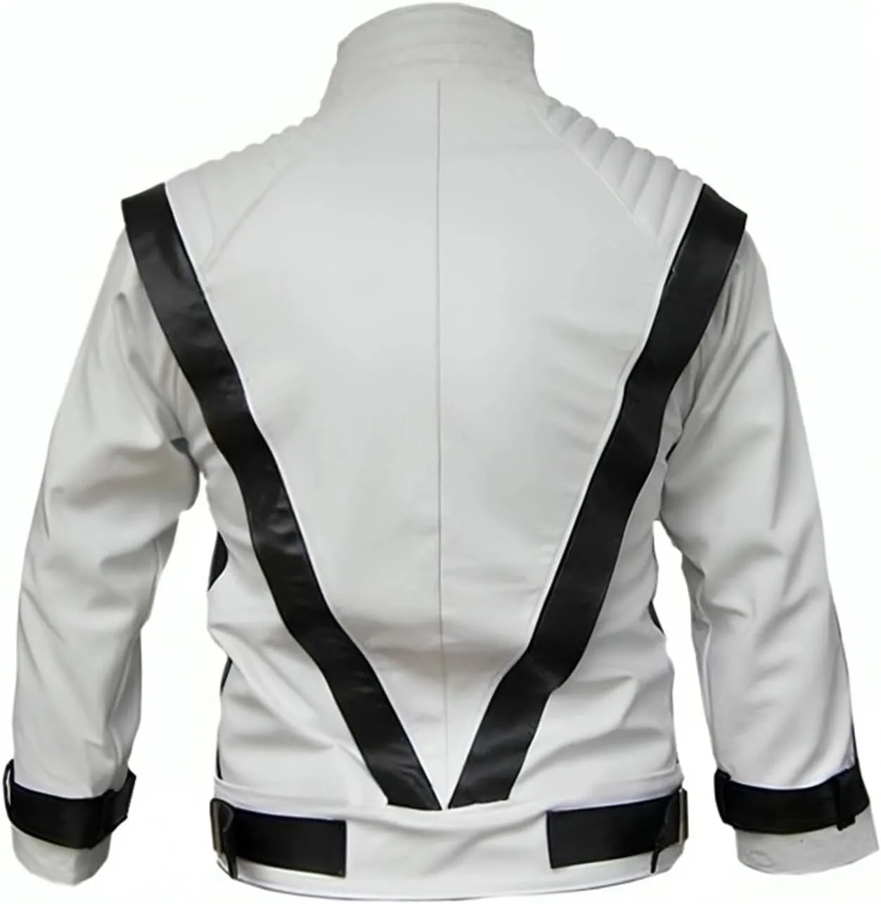 Mens MJ Thriller White Faux Leather Jacket Thrilled Concert Cosplay Halloween Costume