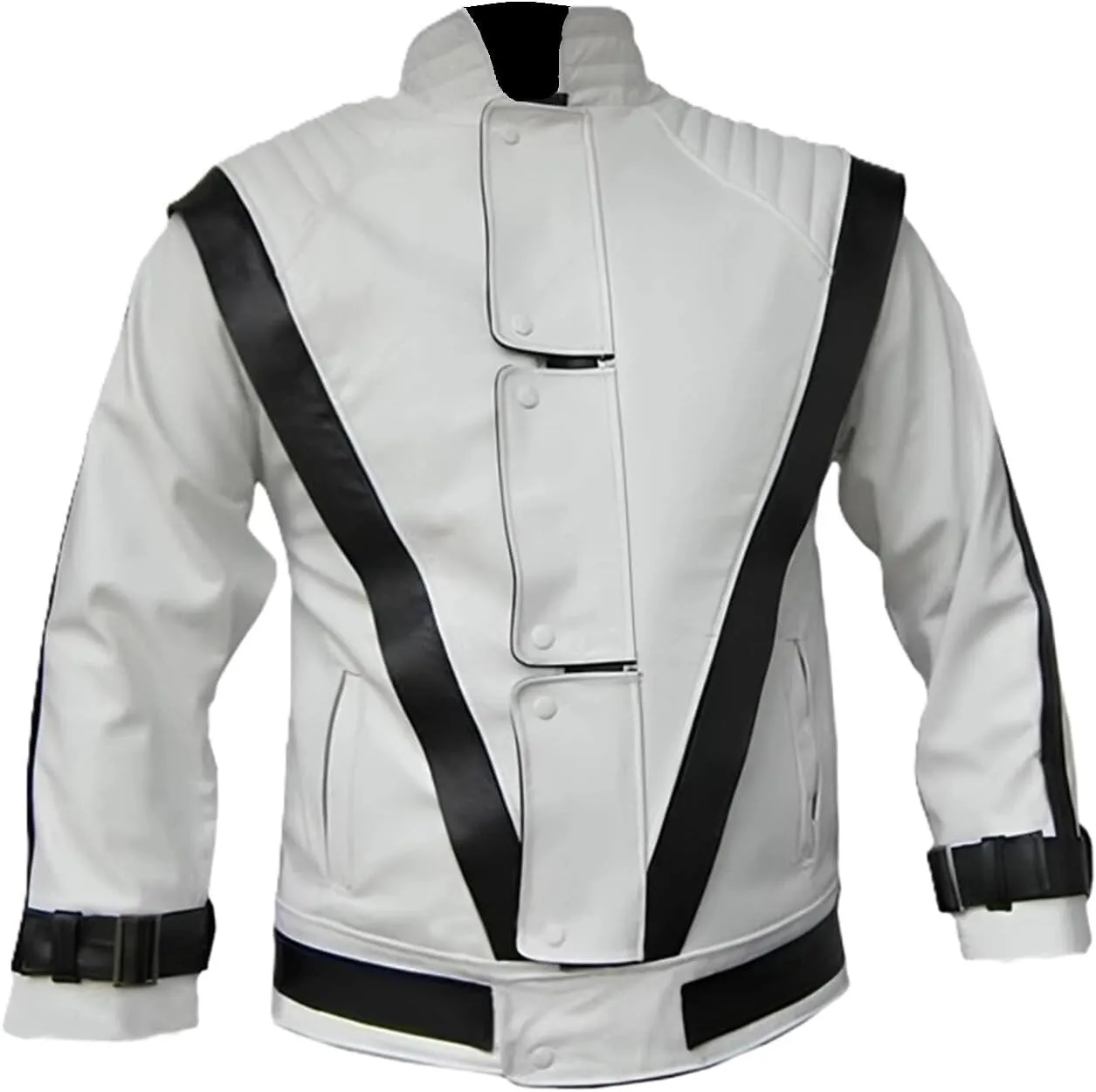 Mens MJ Thriller White Faux Leather Jacket Thrilled Concert Cosplay Halloween Costume