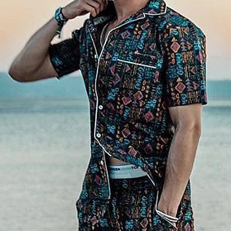 Men'S Multicolor Printed Short Sleeve Two-Piece Suit
