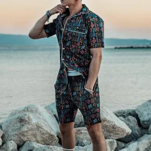 Men'S Multicolor Printed Short Sleeve Two-Piece Suit