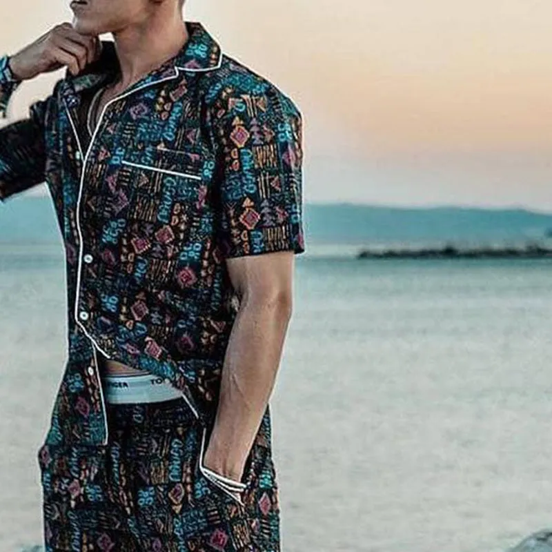 Men'S Multicolor Printed Short Sleeve Two-Piece Suit