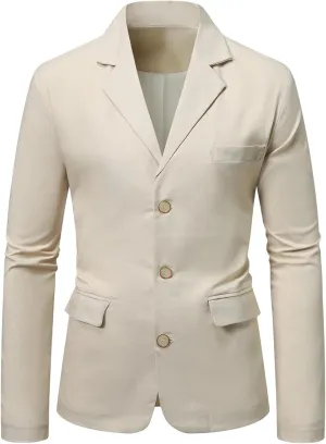 Men's Notch Lapel Blazer Slim Fit Single Button Casual Suit Jacket with Hidden Pockets