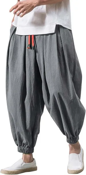 Men's Parachute Pants Harem Pants Baggy Linen Pants Drop Crotch Trousers Drawstring Joggers Hippie Pants Pirate Pants