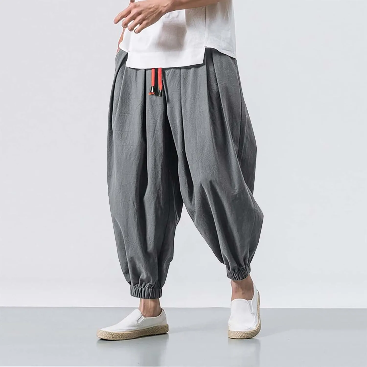 Men's Parachute Pants Harem Pants Baggy Linen Pants Drop Crotch Trousers Drawstring Joggers Hippie Pants Pirate Pants