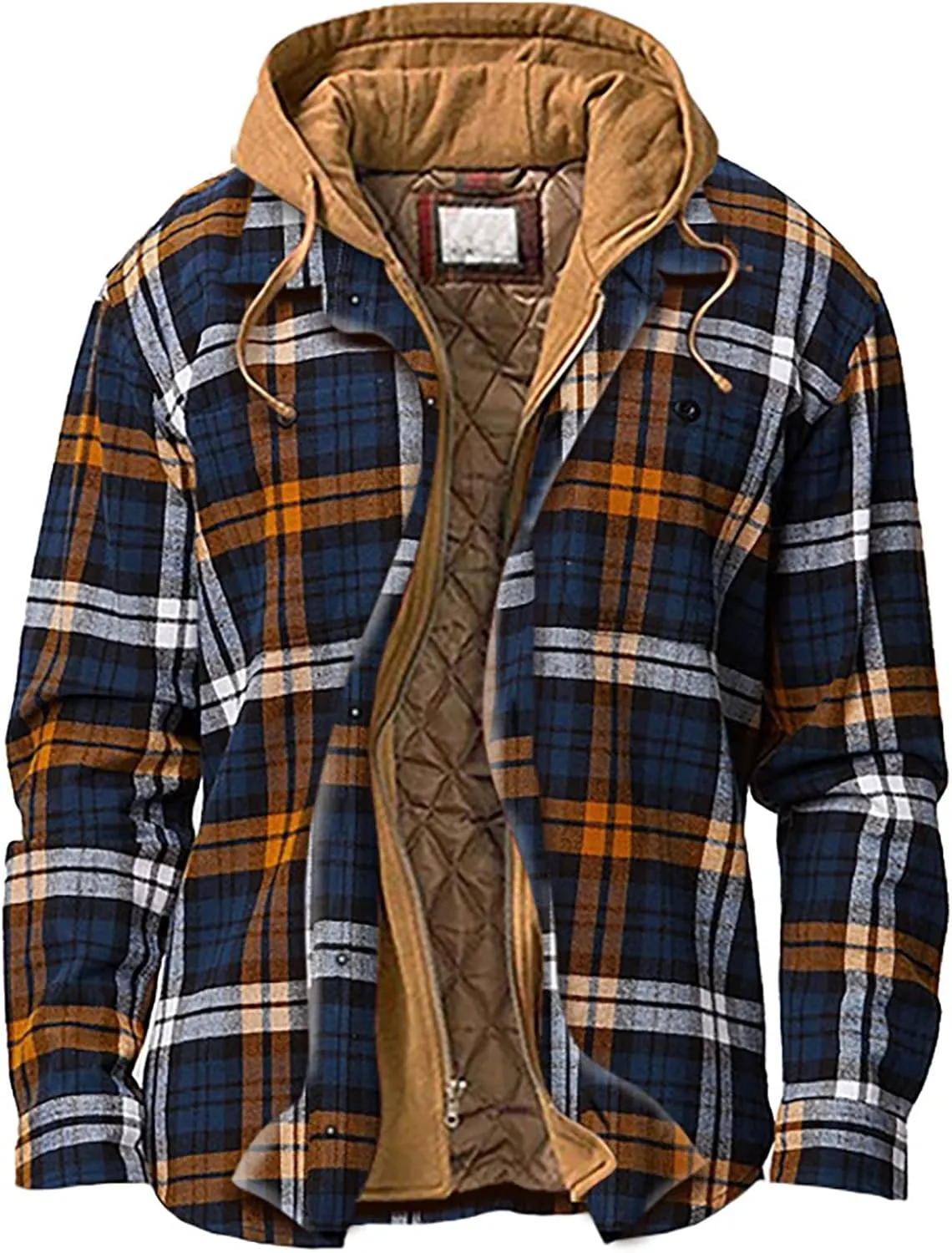 Men's Plaid Flannel Shirt Jacket Warm Hoodie Quilted Lined Hipster Fleece Plaid Jacket Flannel Sherpa Vintage Coats