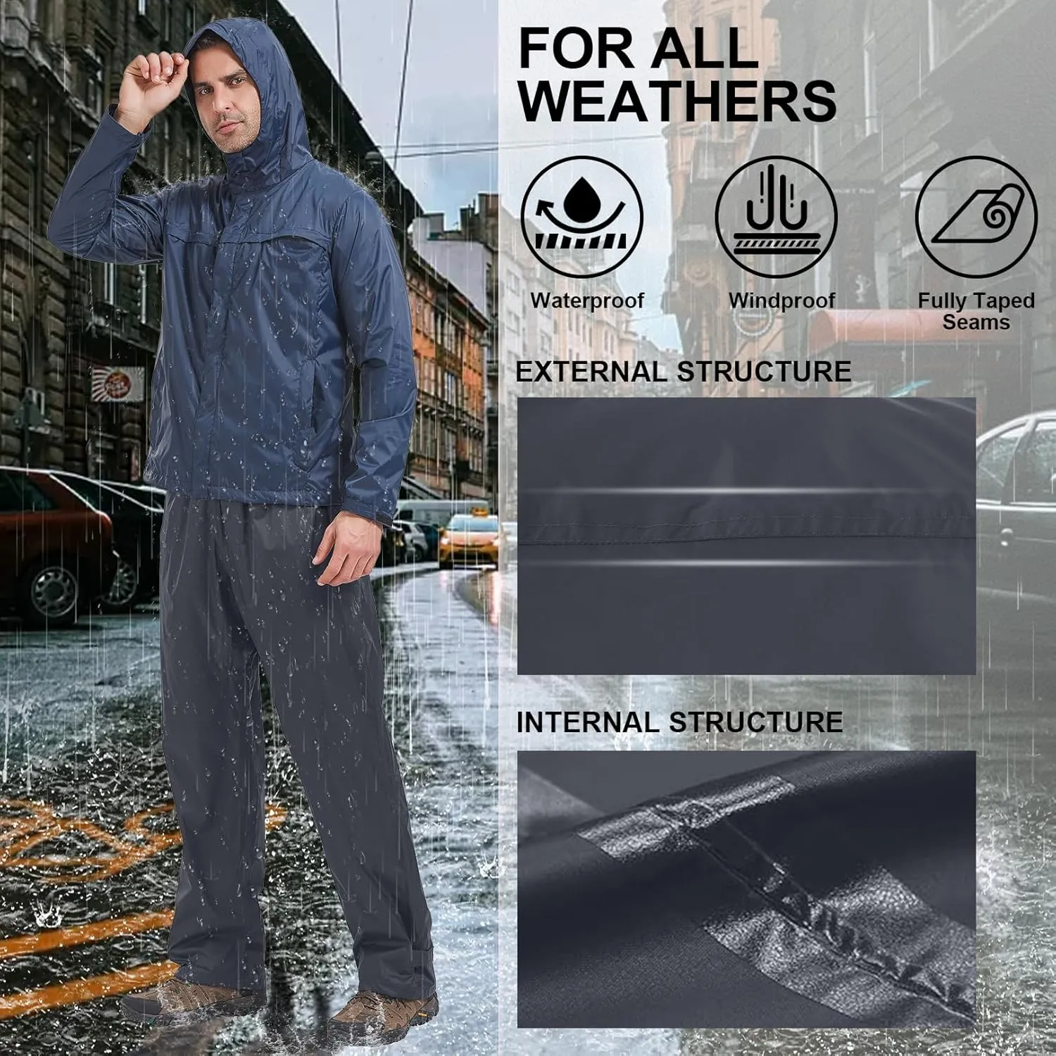 Mens Rain Pants Waterproof Windproof Hiking Outdoor Fishing Golf Cycling Pants