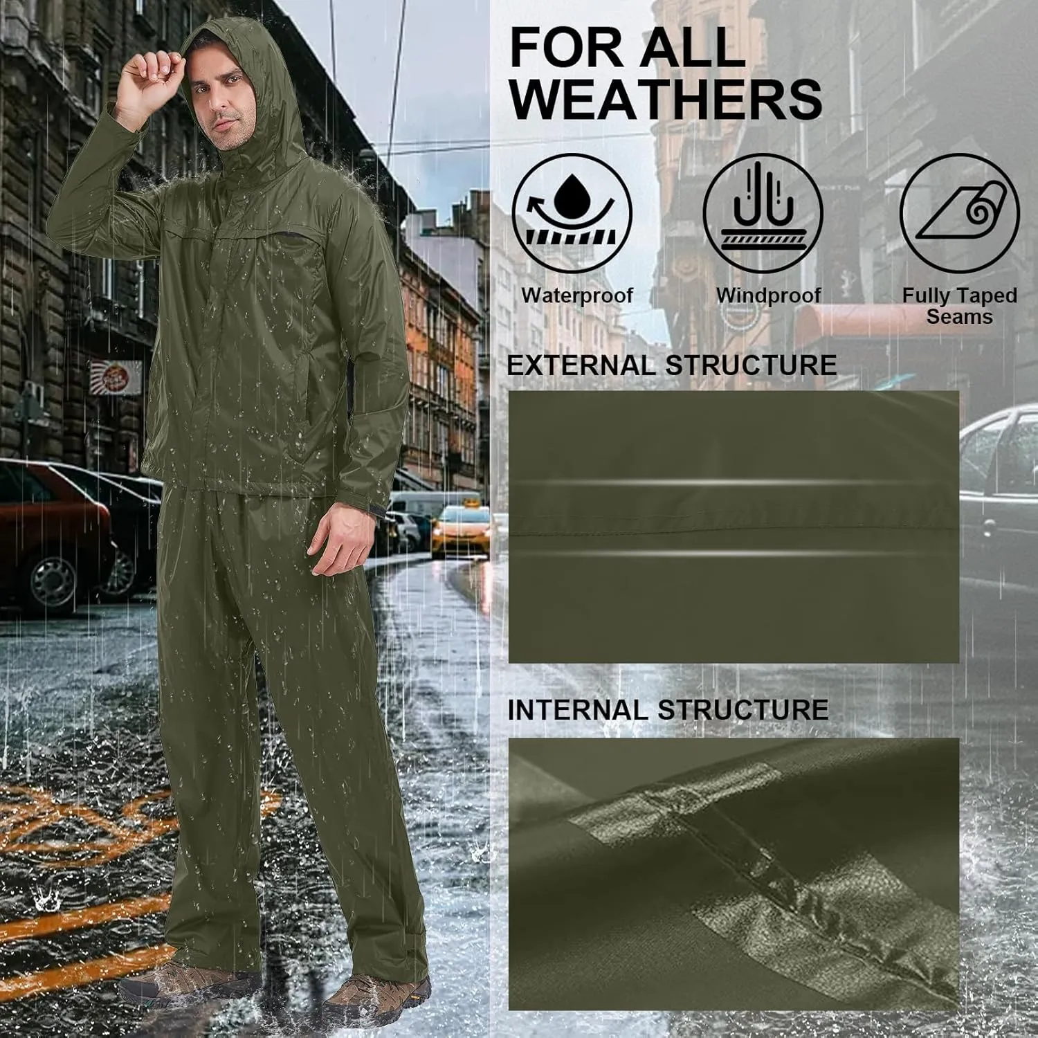 Mens Rain Pants Waterproof Windproof Hiking Outdoor Fishing Golf Cycling Pants