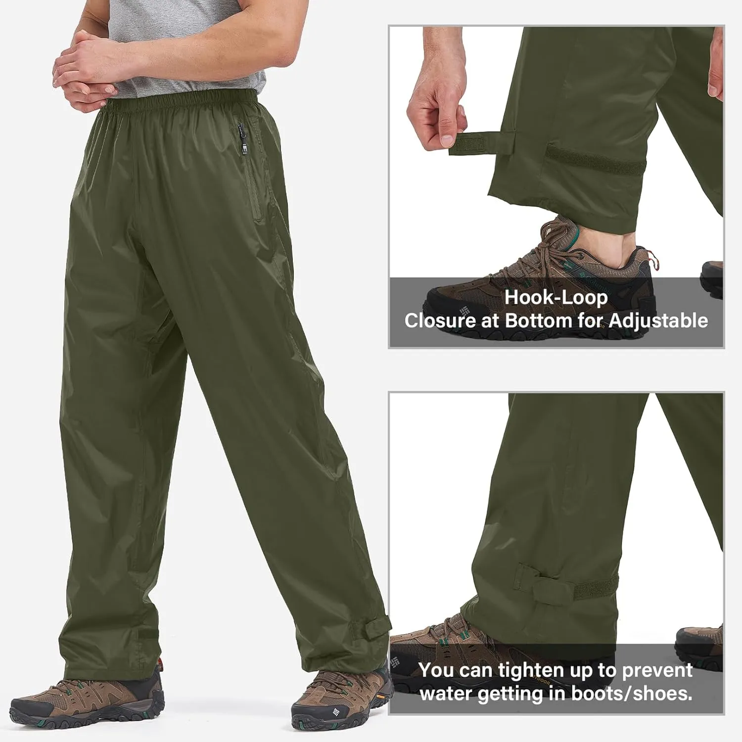Mens Rain Pants Waterproof Windproof Hiking Outdoor Fishing Golf Cycling Pants