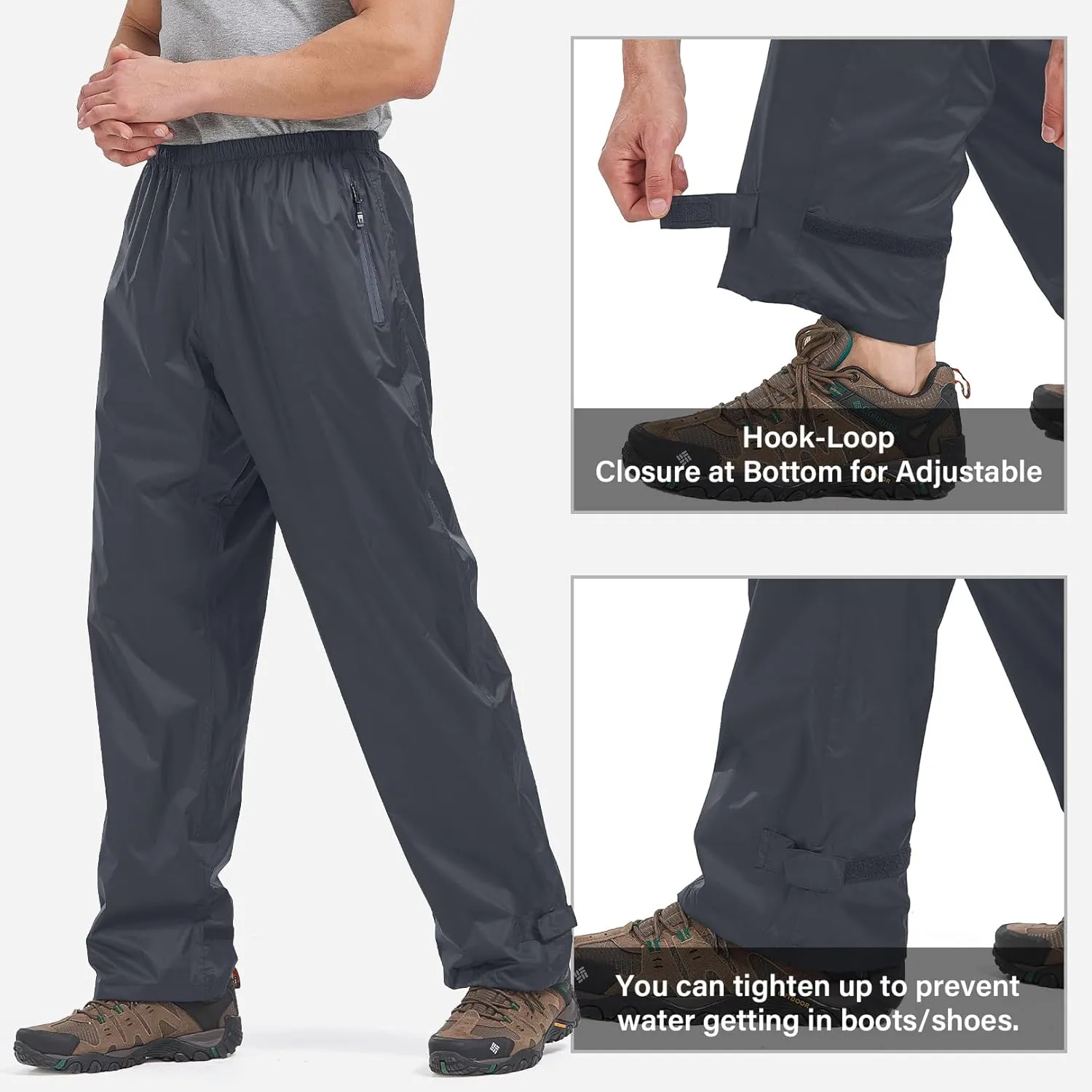 Mens Rain Pants Waterproof Windproof Hiking Outdoor Fishing Golf Cycling Pants