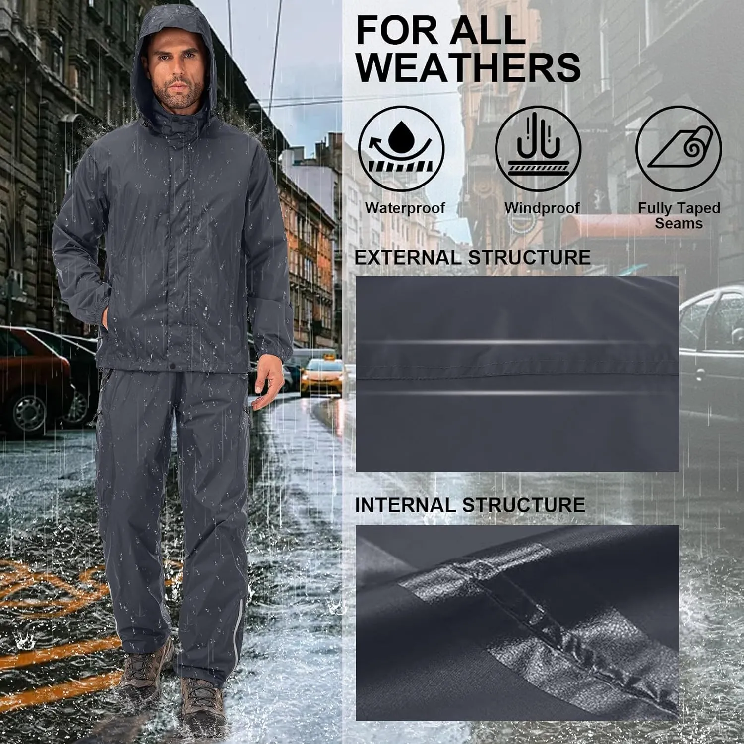 Mens Rain Pants Waterproof Windproof Hiking Pants for Outdoor Fishing Golf Motorcycle Cycling