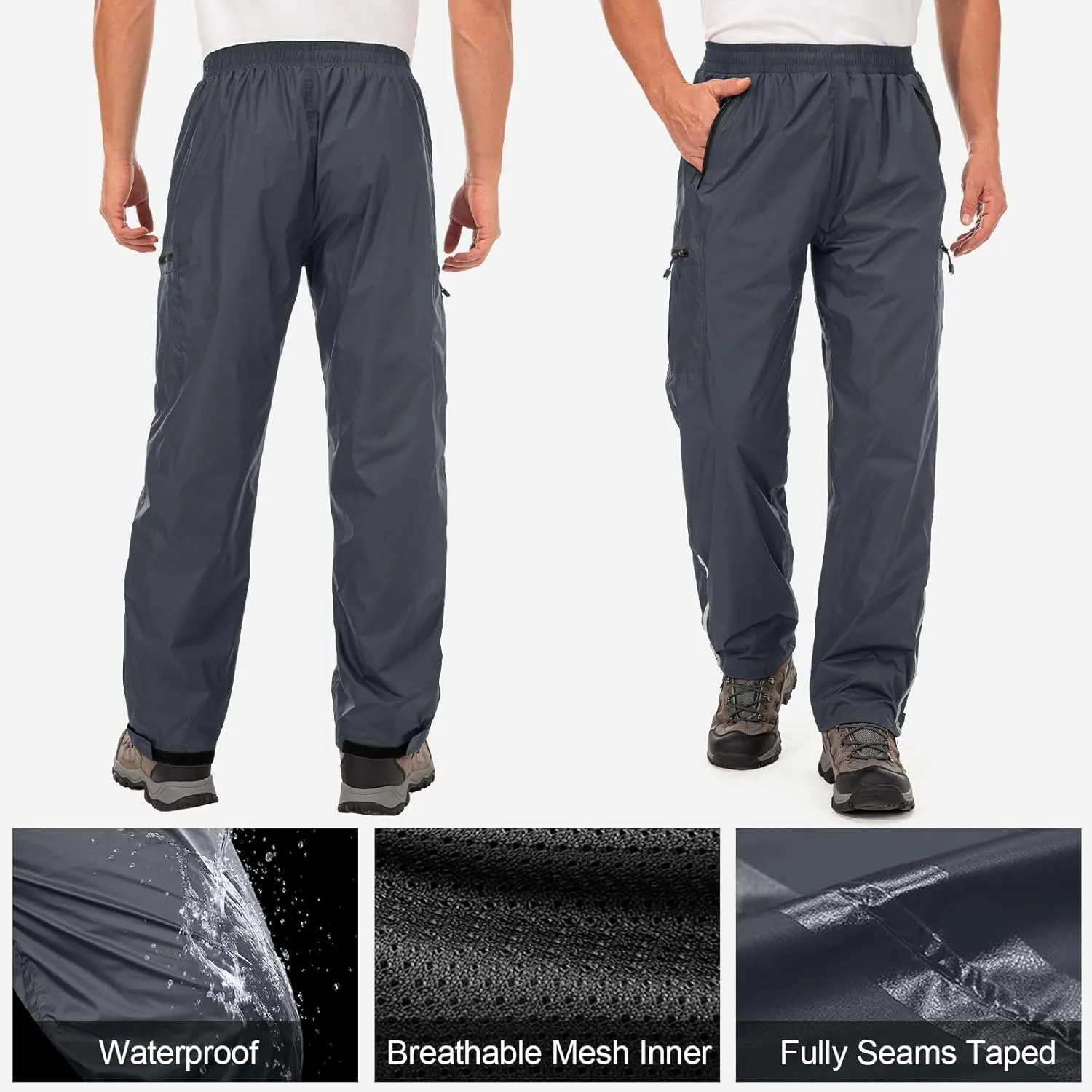 Mens Rain Pants Waterproof Windproof Hiking Pants for Outdoor Fishing Golf Motorcycle Cycling