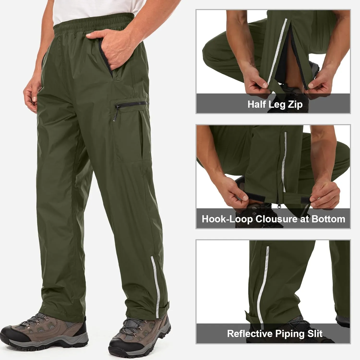 Mens Rain Pants Waterproof Windproof Hiking Pants for Outdoor Fishing Golf Motorcycle Cycling
