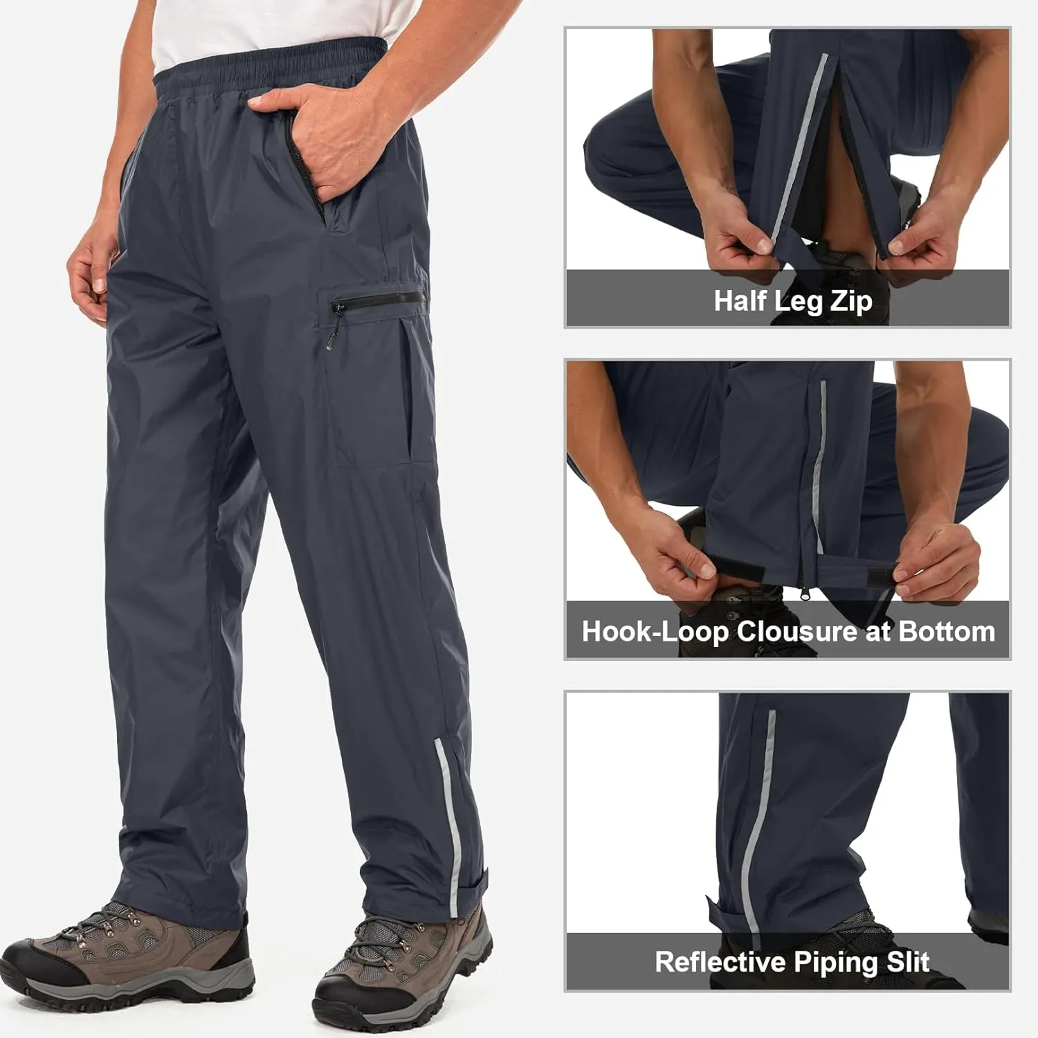 Mens Rain Pants Waterproof Windproof Hiking Pants for Outdoor Fishing Golf Motorcycle Cycling