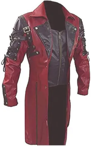 Mens Real Leather Coat Goth Matrix Trench Coat Gothic Steampunk Coats