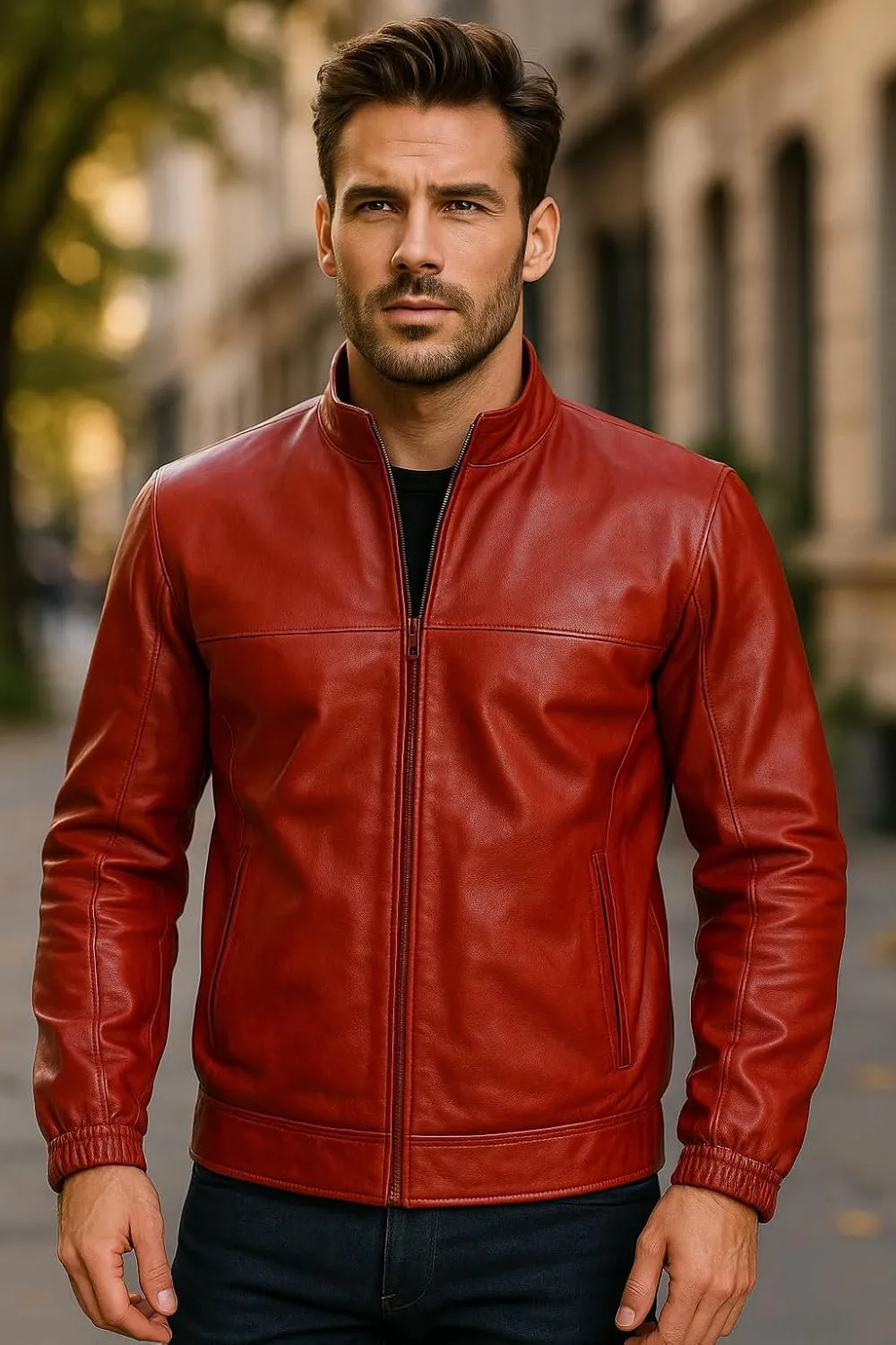 Mens Red Bomber Leather Jacket - Luke Place Beyond The Pines Ryan Gosling Leather Jacket