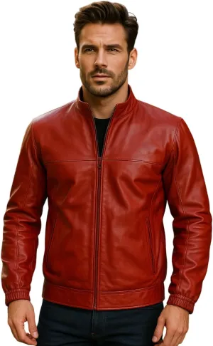 Mens Red Bomber Leather Jacket - Luke Place Beyond The Pines Ryan Gosling Leather Jacket
