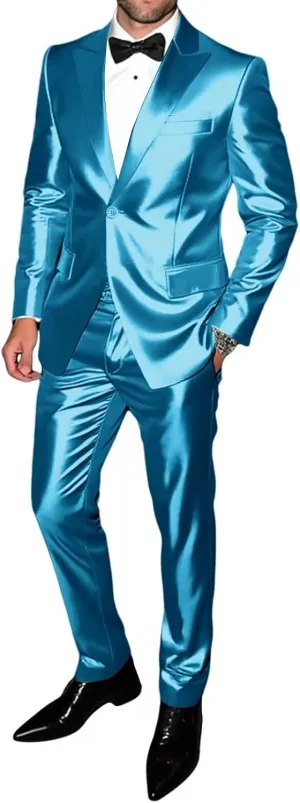 Men's Satin Suits 2 Piece Casual Shiny Suits for Men with Jackets and Pants for Prom Party Wedding