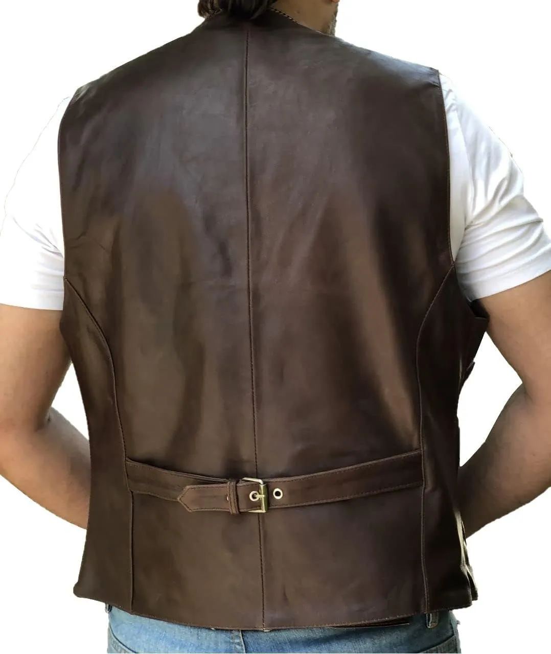 Mens Sheep Genuine Leather Casual Western Vintage Biker Motorcycle Cruise Riding Vest Waistcoat Conceal Gun Pockets