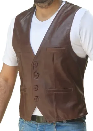 Mens Sheep Genuine Leather Casual Western Vintage Biker Motorcycle Cruise Riding Vest Waistcoat Conceal Gun Pockets