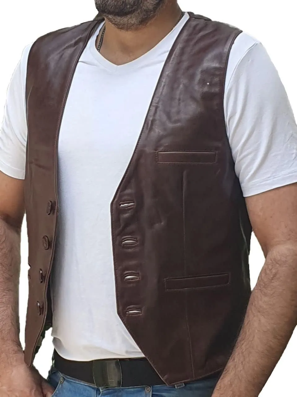 Mens Sheep Genuine Leather Casual Western Vintage Biker Motorcycle Cruise Riding Vest Waistcoat Conceal Gun Pockets